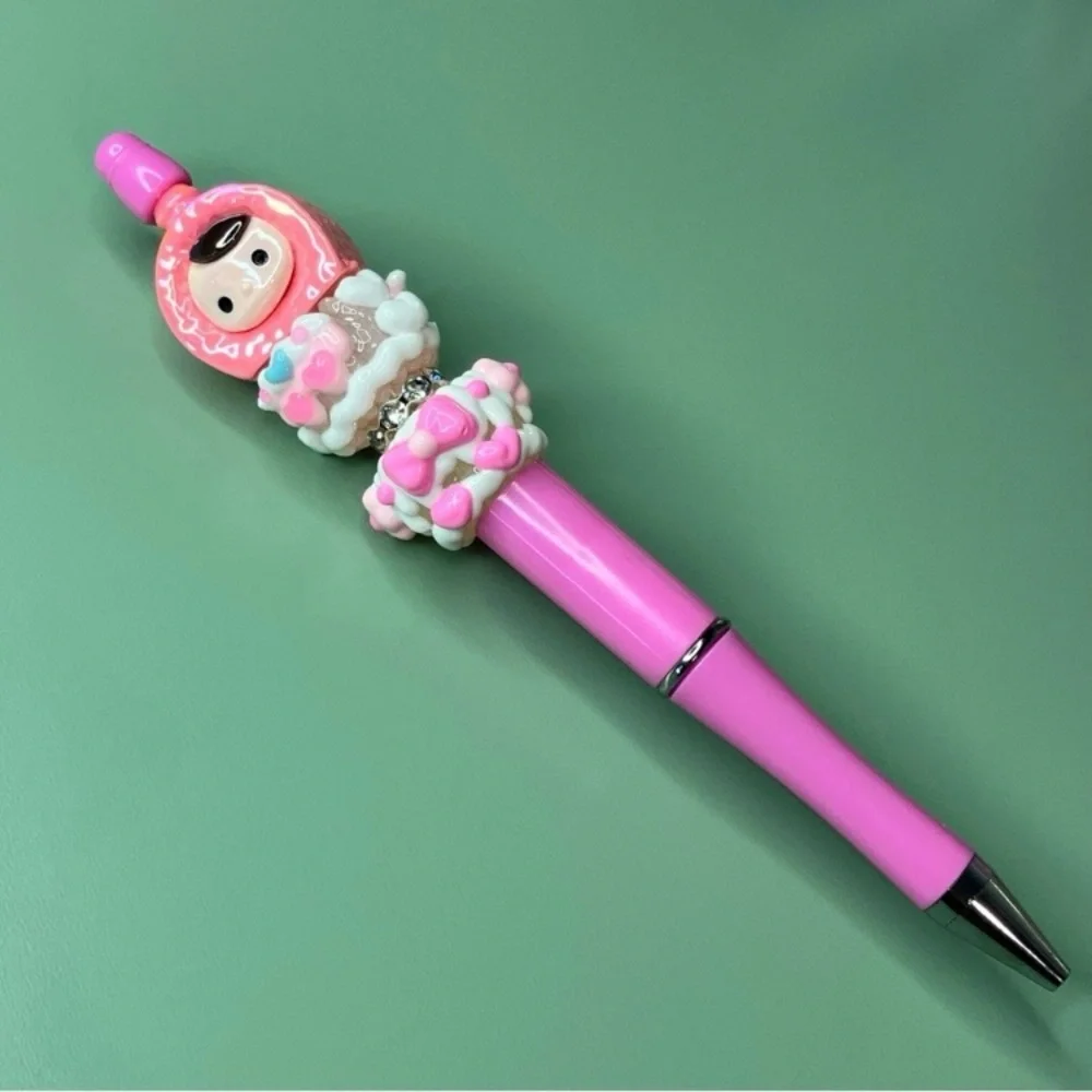 Hand Crafted Pink Novelty Doll Beaded Pen